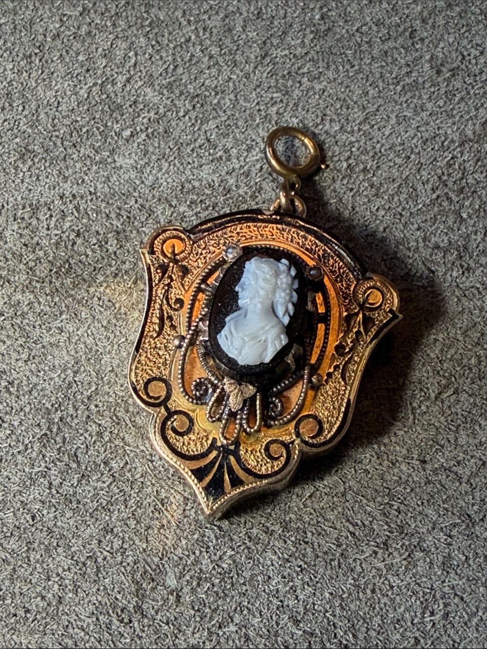 Gold Filled Cameo and Seed Pearl Pendant Watch Fob Charm